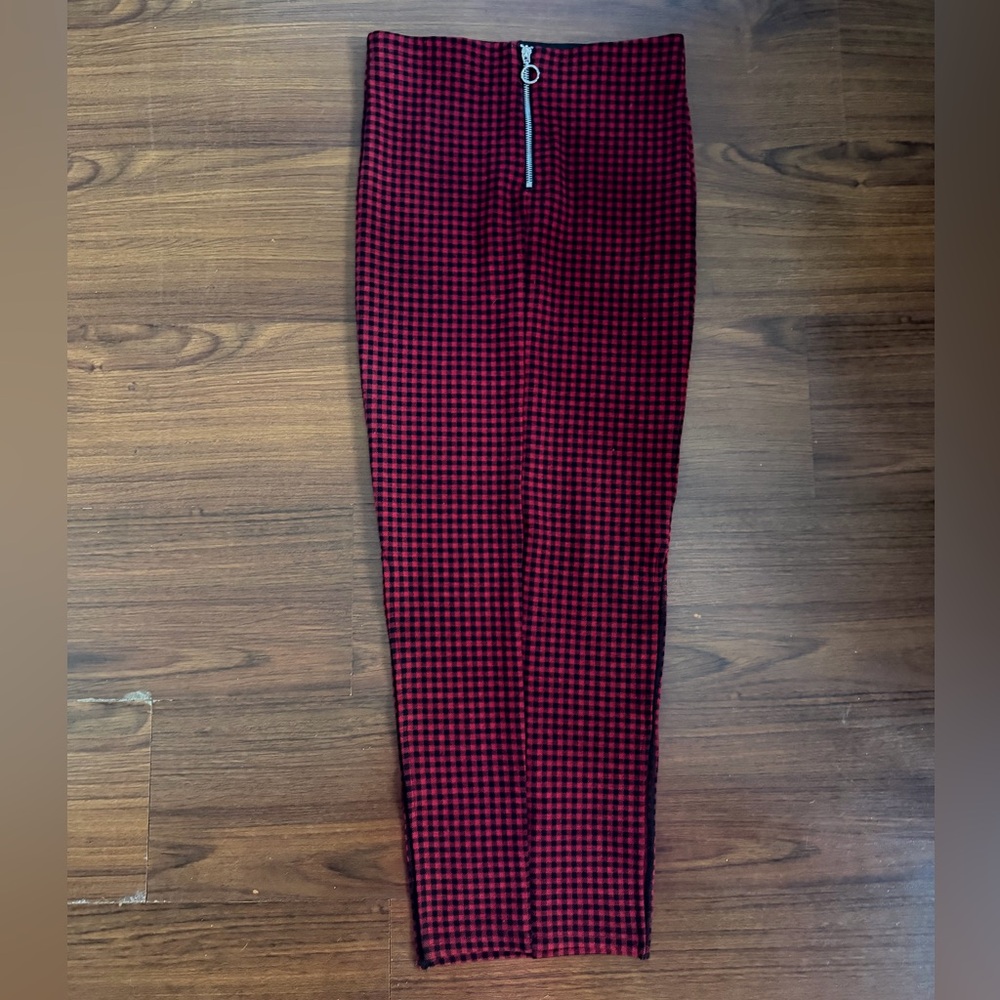 Zara Red Checkered Pencil Skirt Size S
